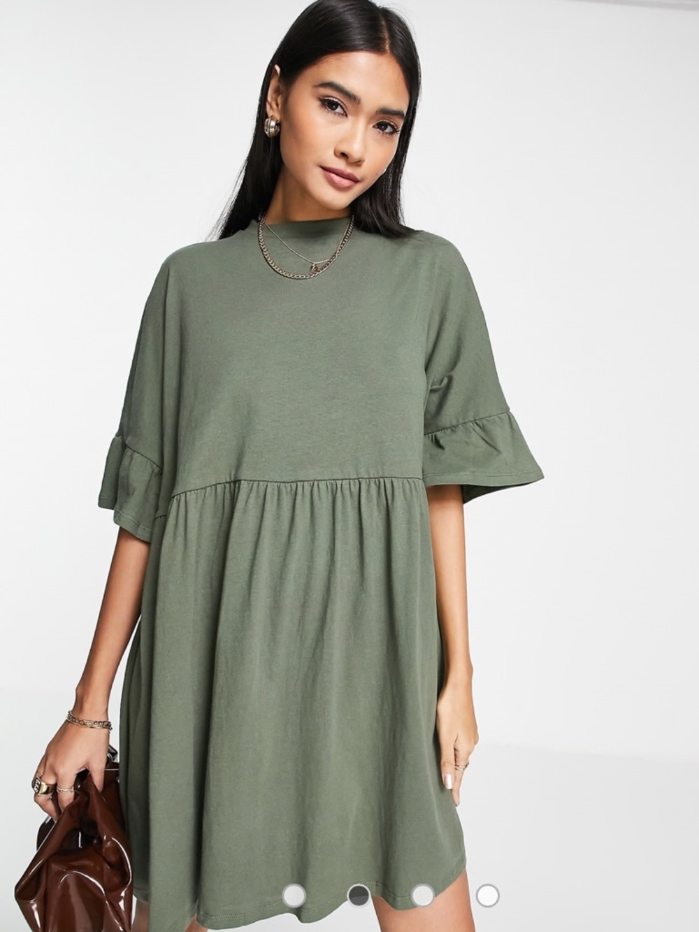 ASOS Frill Sleeve Oversized Smock Tee Shirt Dress Green Khaki Size 12